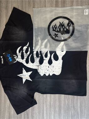 OTTO Black Tee with White Flame Skull Graphic